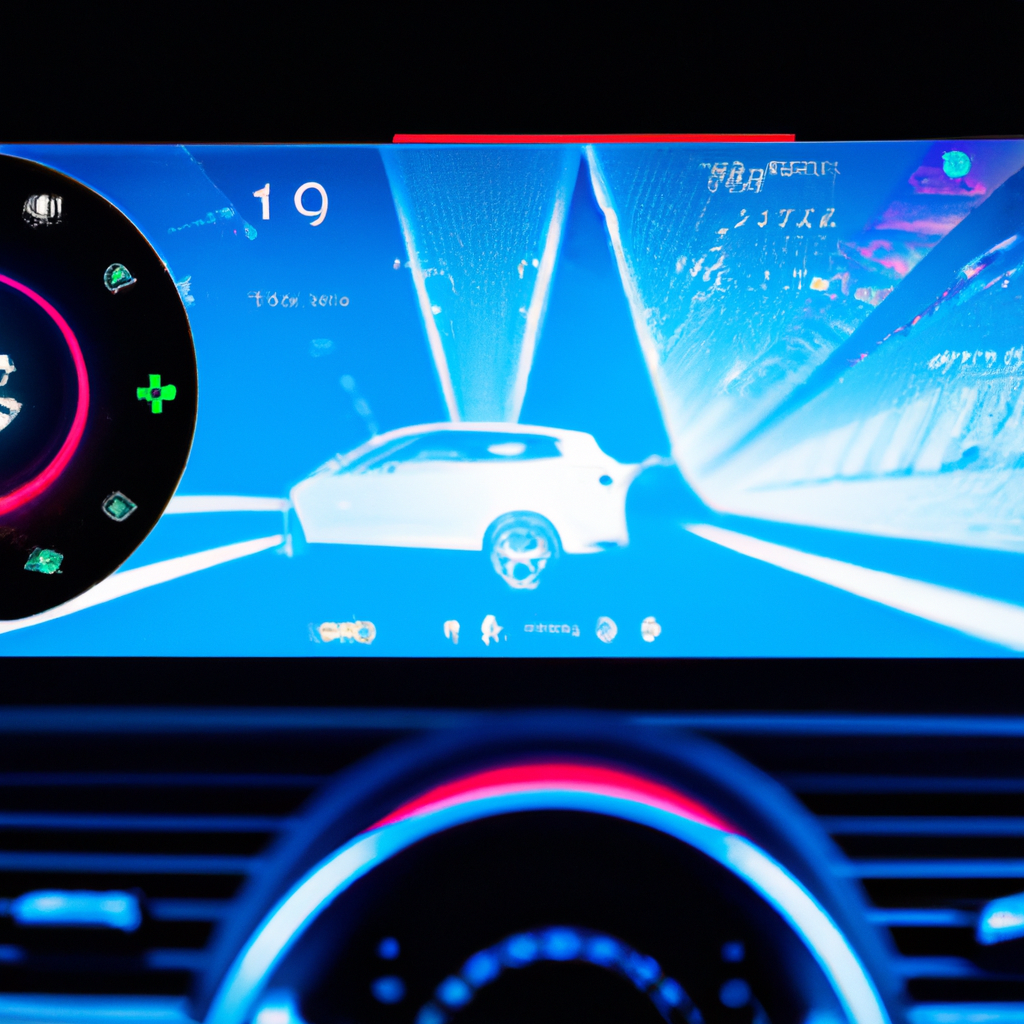 Interior dashboard close-up with neon accents